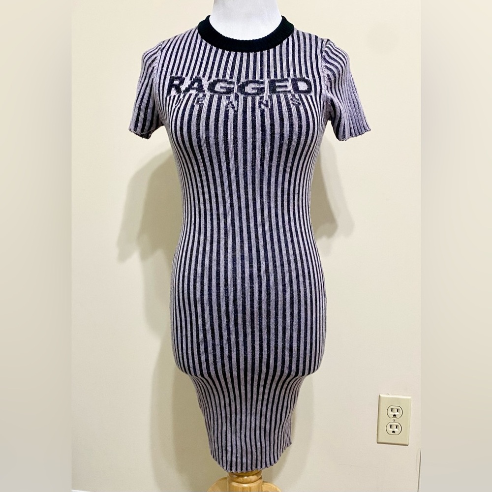 The Ragged Priest Purple Knit Ribbed Sweater Dress